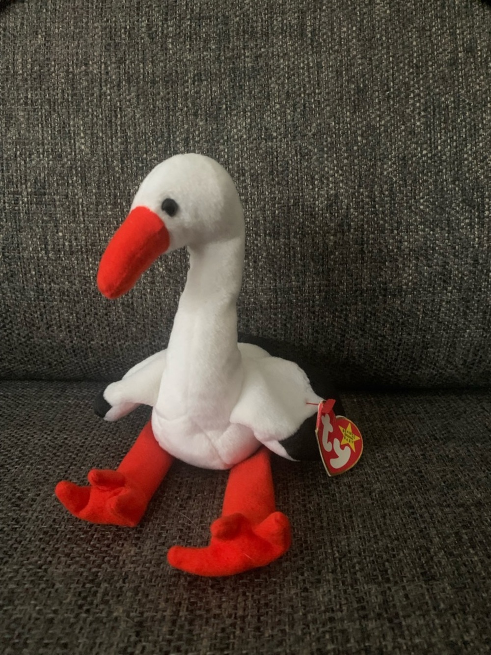 Ty White Swan Plush with Red Beak and Legs